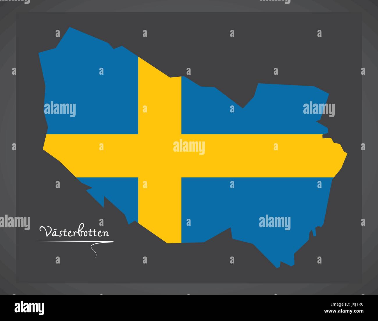 Vasterbotten map of Sweden with Swedish national flag illustration Stock Vector