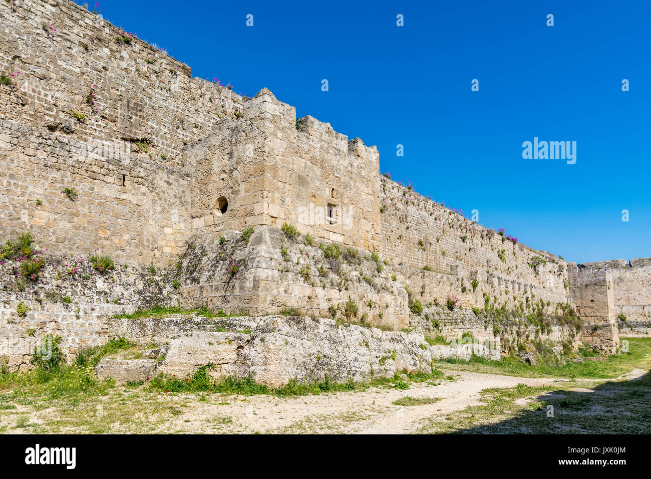 Amazing walls of a medieval city of Rhodes, Rhodes island, Greece Stock ...