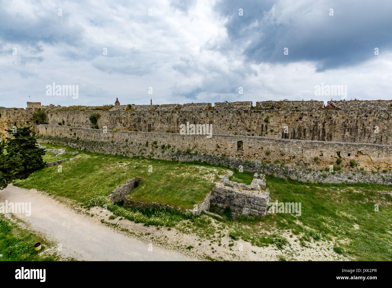 Amazing walls of a medieval city of Rhodes, Rhodes island, Greece Stock ...