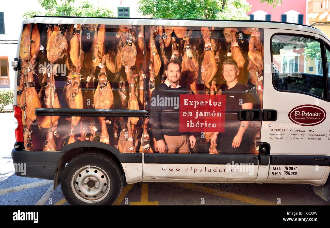Van advertisement advertising meat supplier menorca minorca Stock Photo