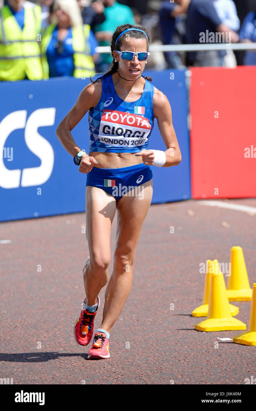 Eleonora Giorgi of Italy competing in the IAAF World Athletics Championships 20k walk in The Mall, London Stock Photo