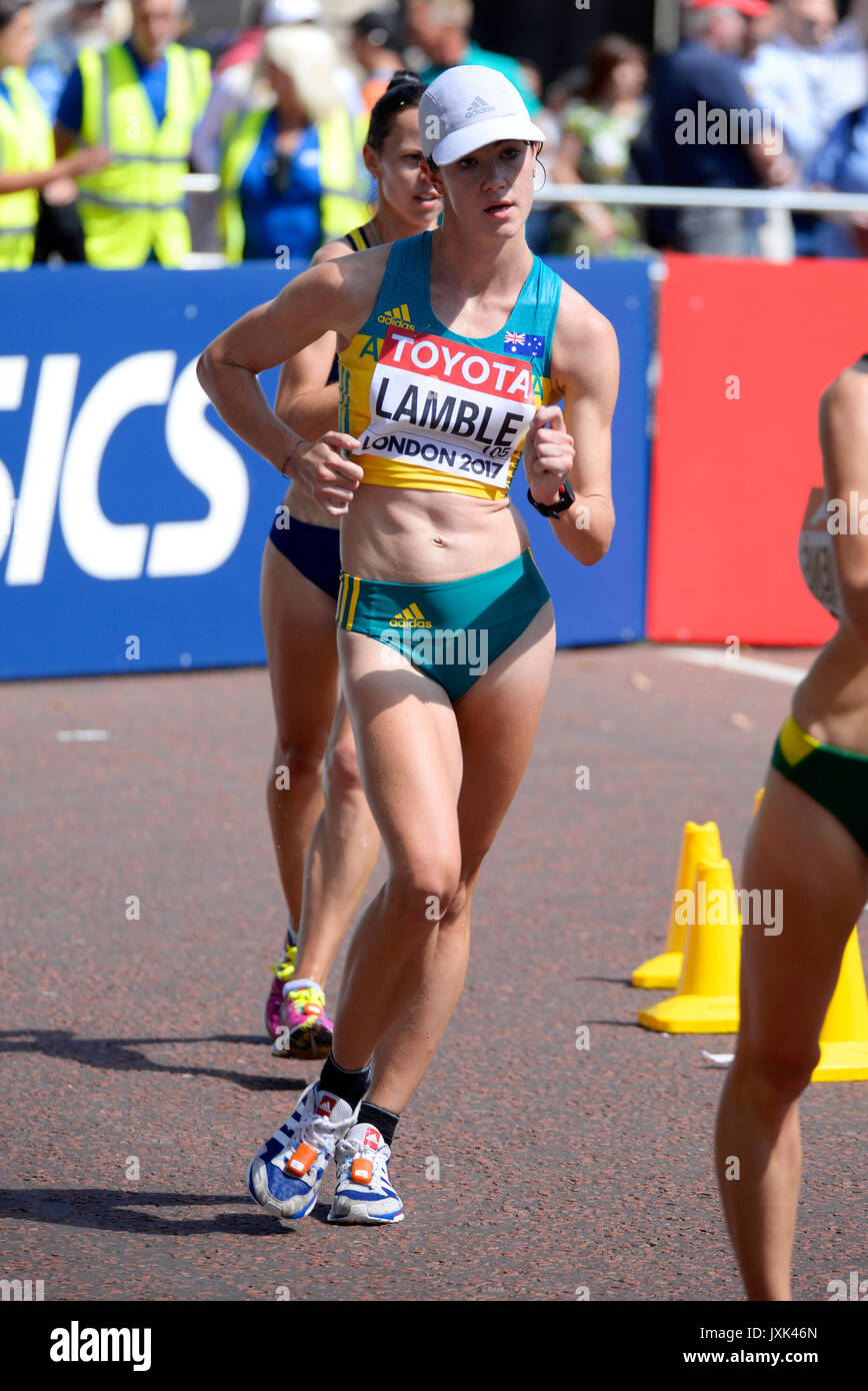 Regan Lamble of Australia competing in the IAAF World Athletics Championships 20k walk in The Mall, London Stock Photo