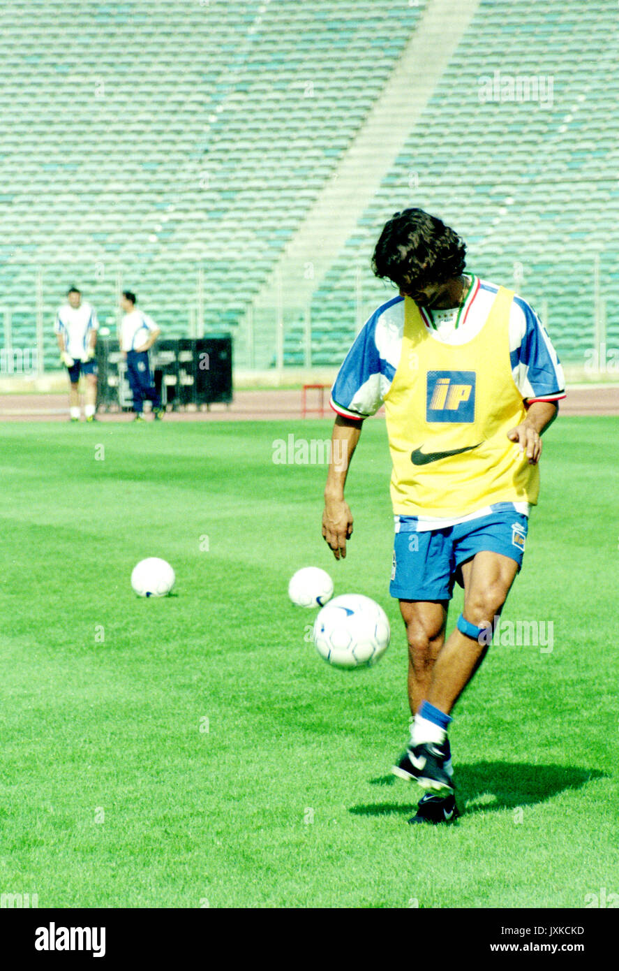 Italian captain Paolo Maldini during training session at the Stadio Olimpico in Rome Italy 1997 Stock Photo