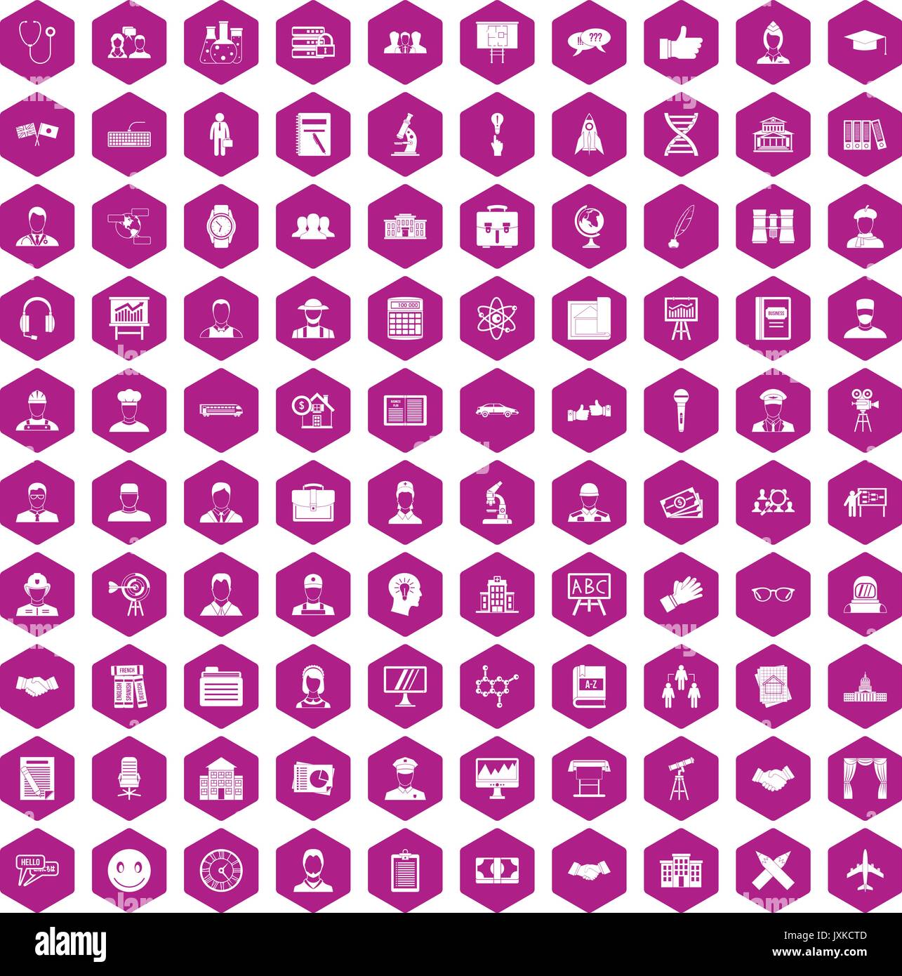 100 intelligent icons hexagon violet Stock Vector