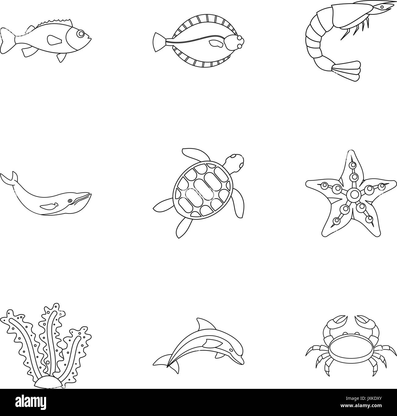 Sea animals icons set, outline style Stock Vector Image & Art - Alamy