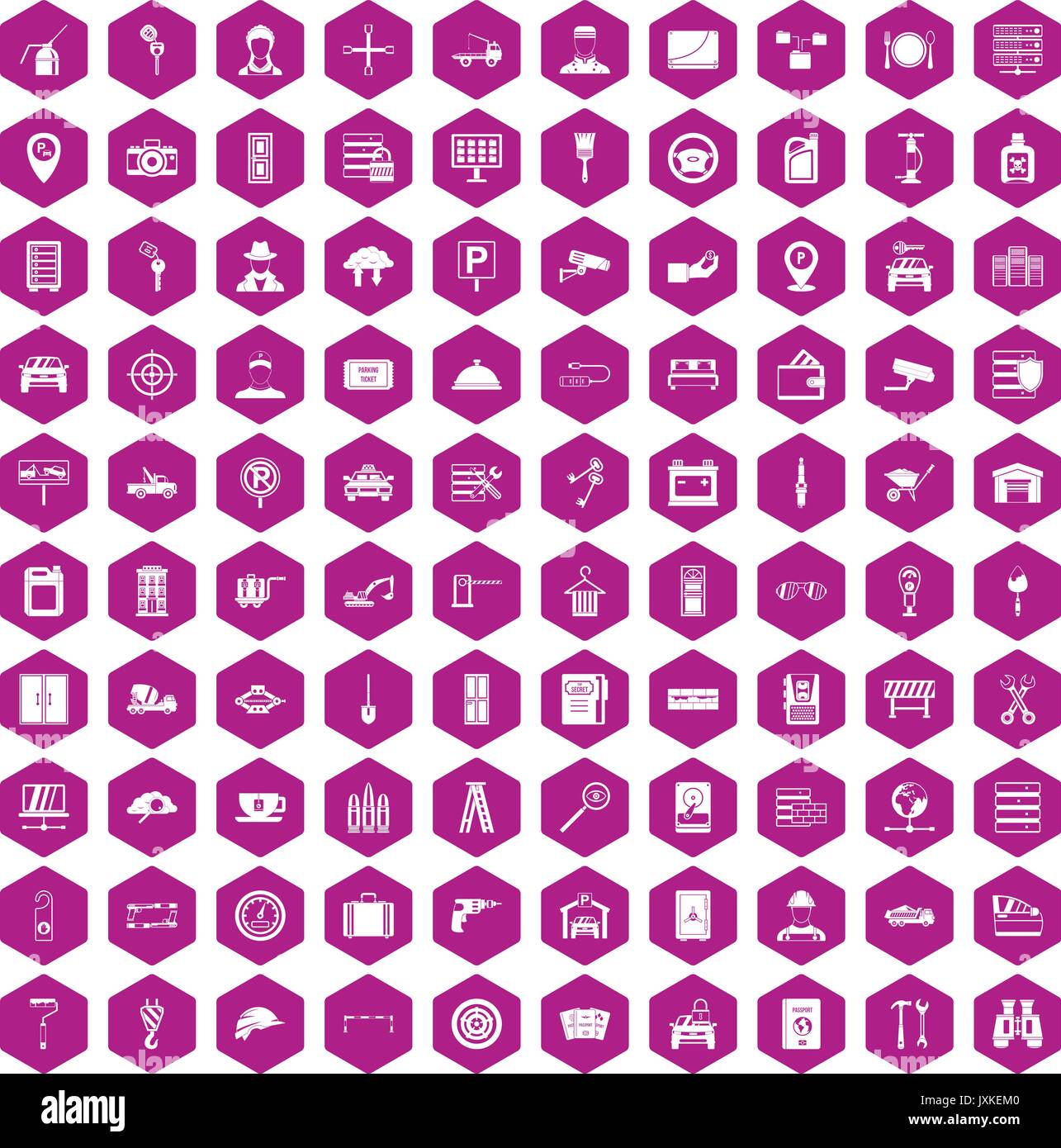 100 keys icons hexagon violet Stock Vector