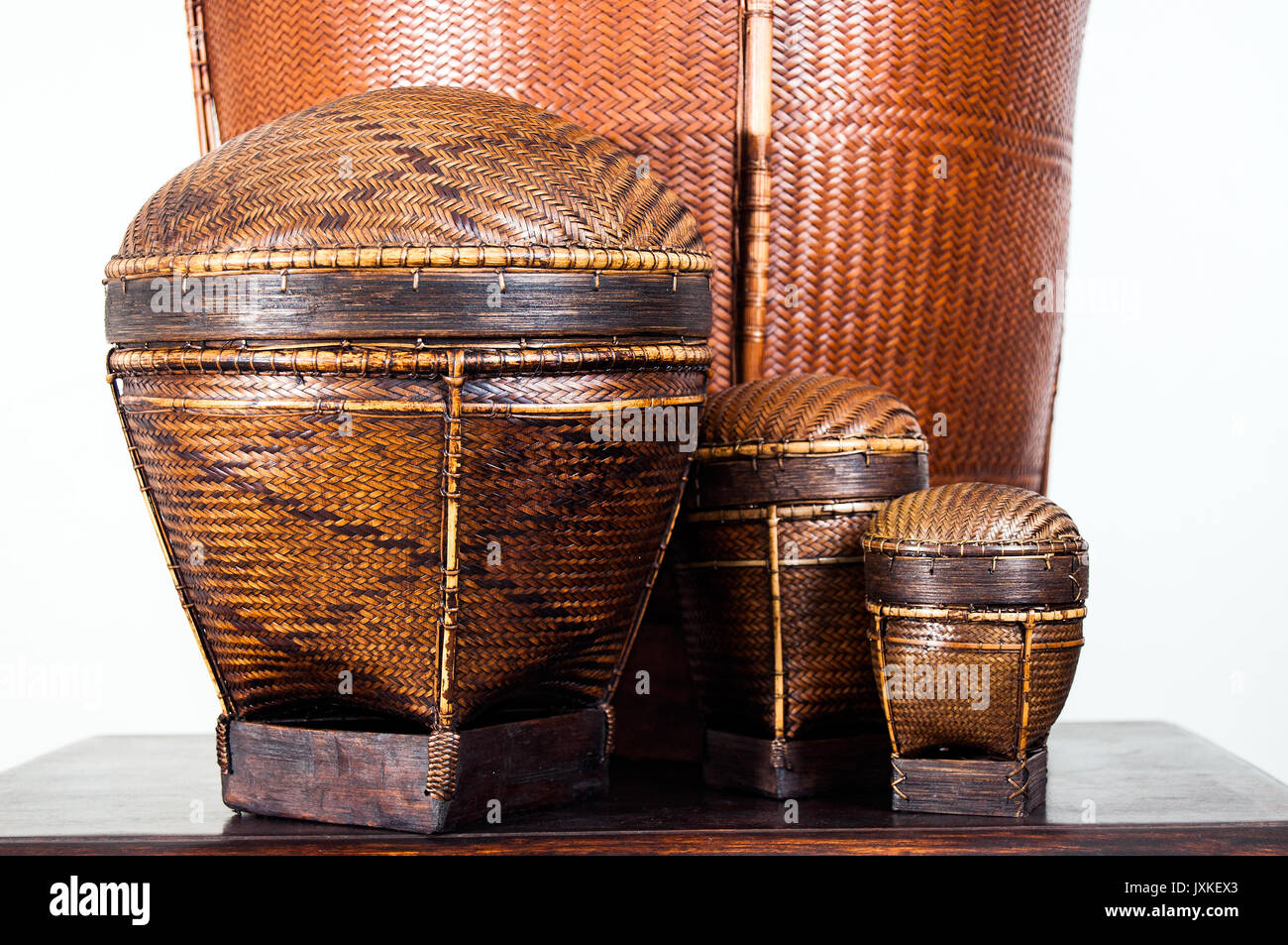 Tingkop tribal basketry from Palawan, Philippines, in an interior setting Stock Photo