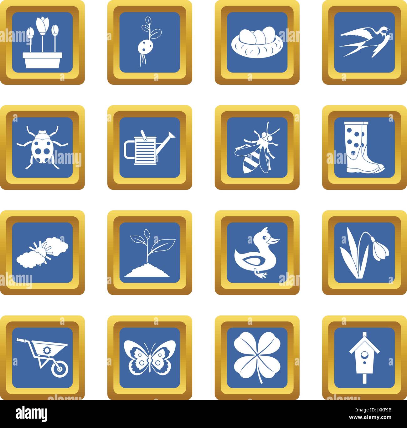 Spring icons set blue Stock Vector