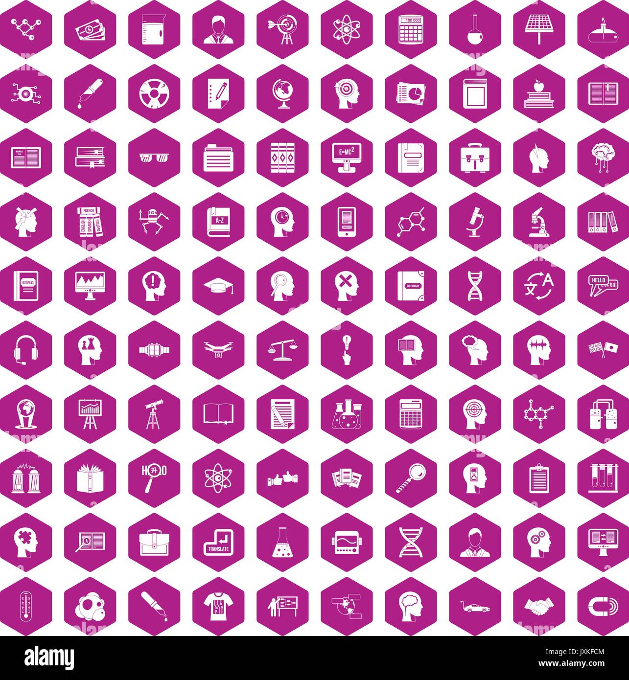 100 knowledge icons hexagon violet Stock Vector