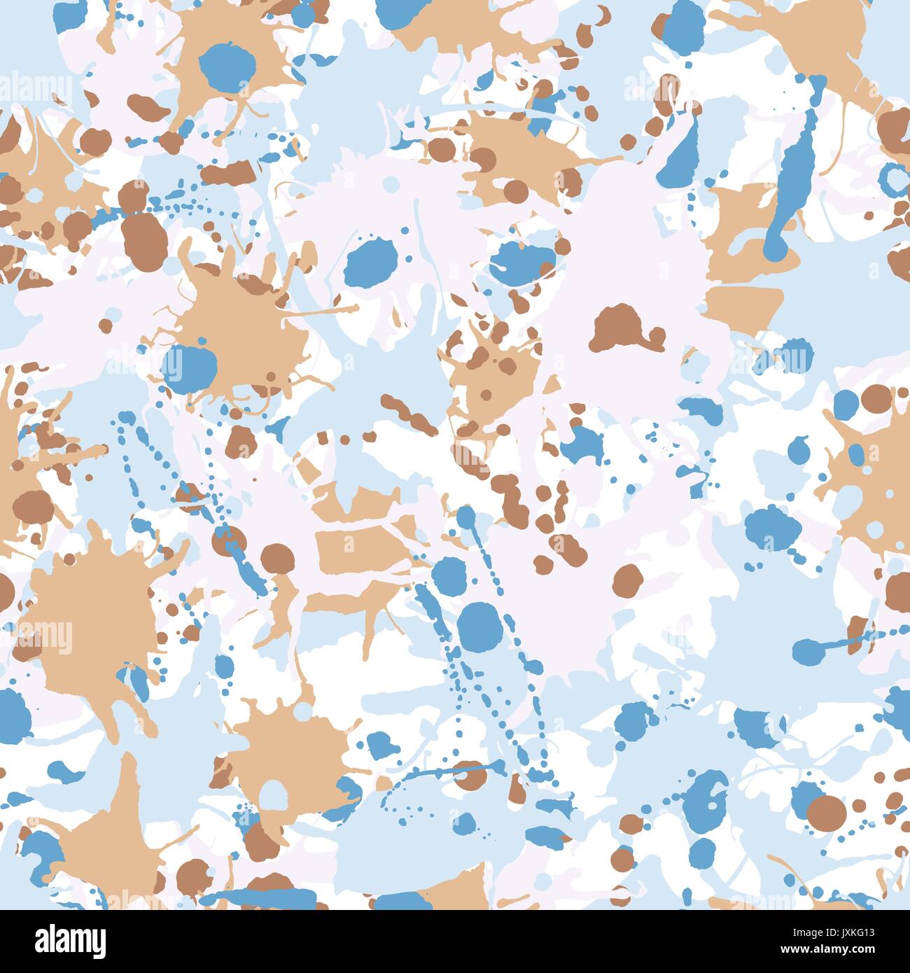 Blue beige brown white artistic ink paint splashes seamless pattern vector Stock Vector