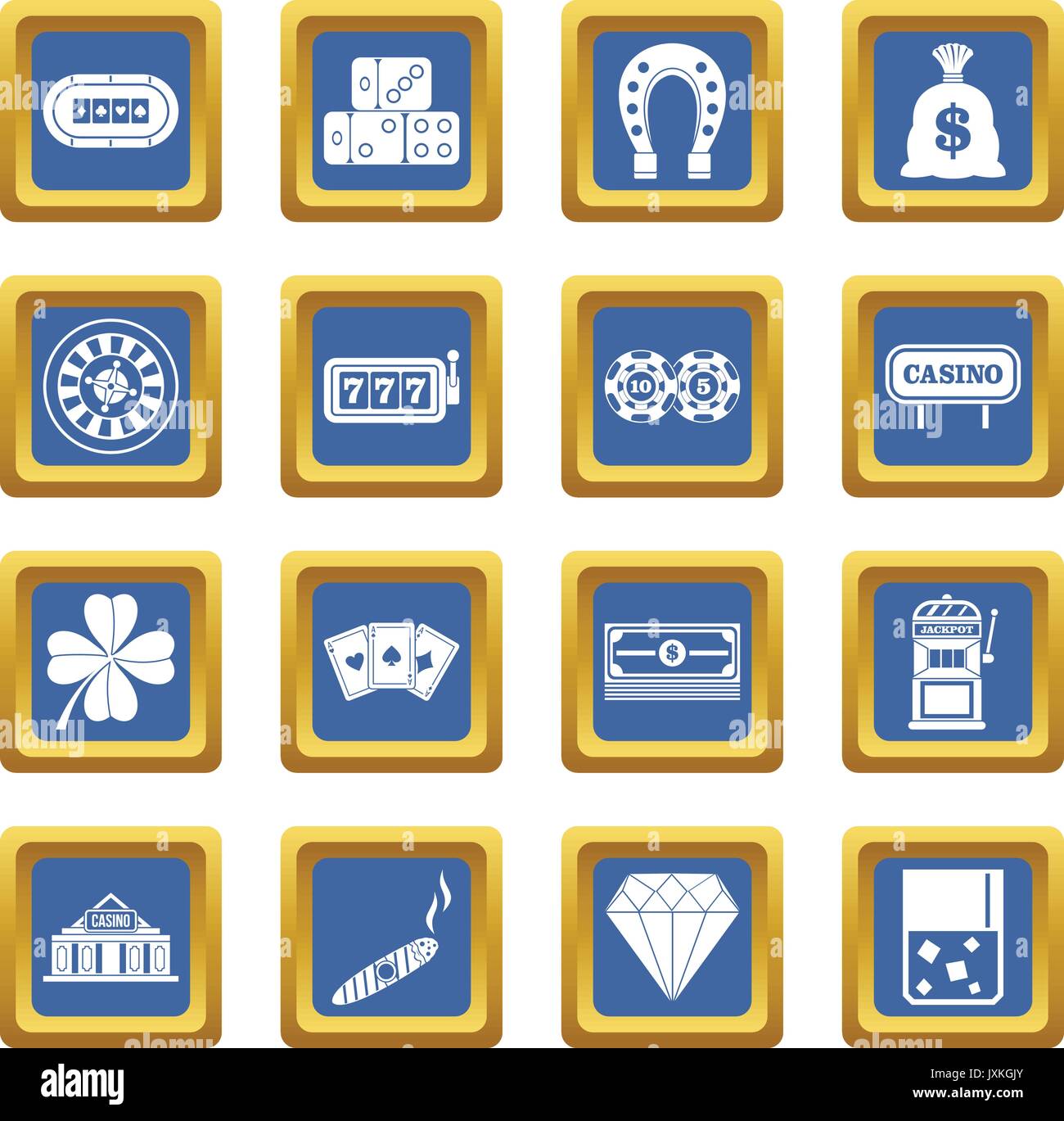 Casino icons set blue Stock Vector