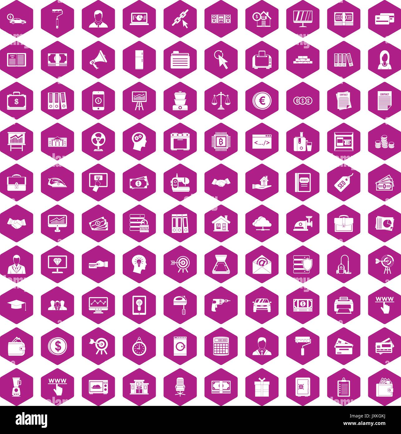 100 lending icons hexagon violet Stock Vector