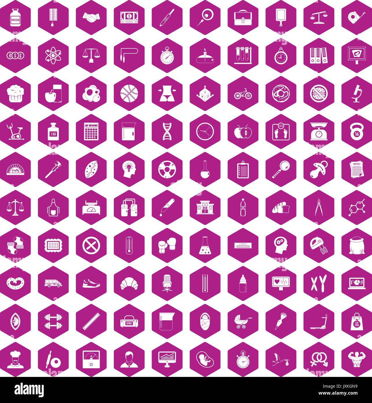 100 libra icons hexagon violet Stock Vector