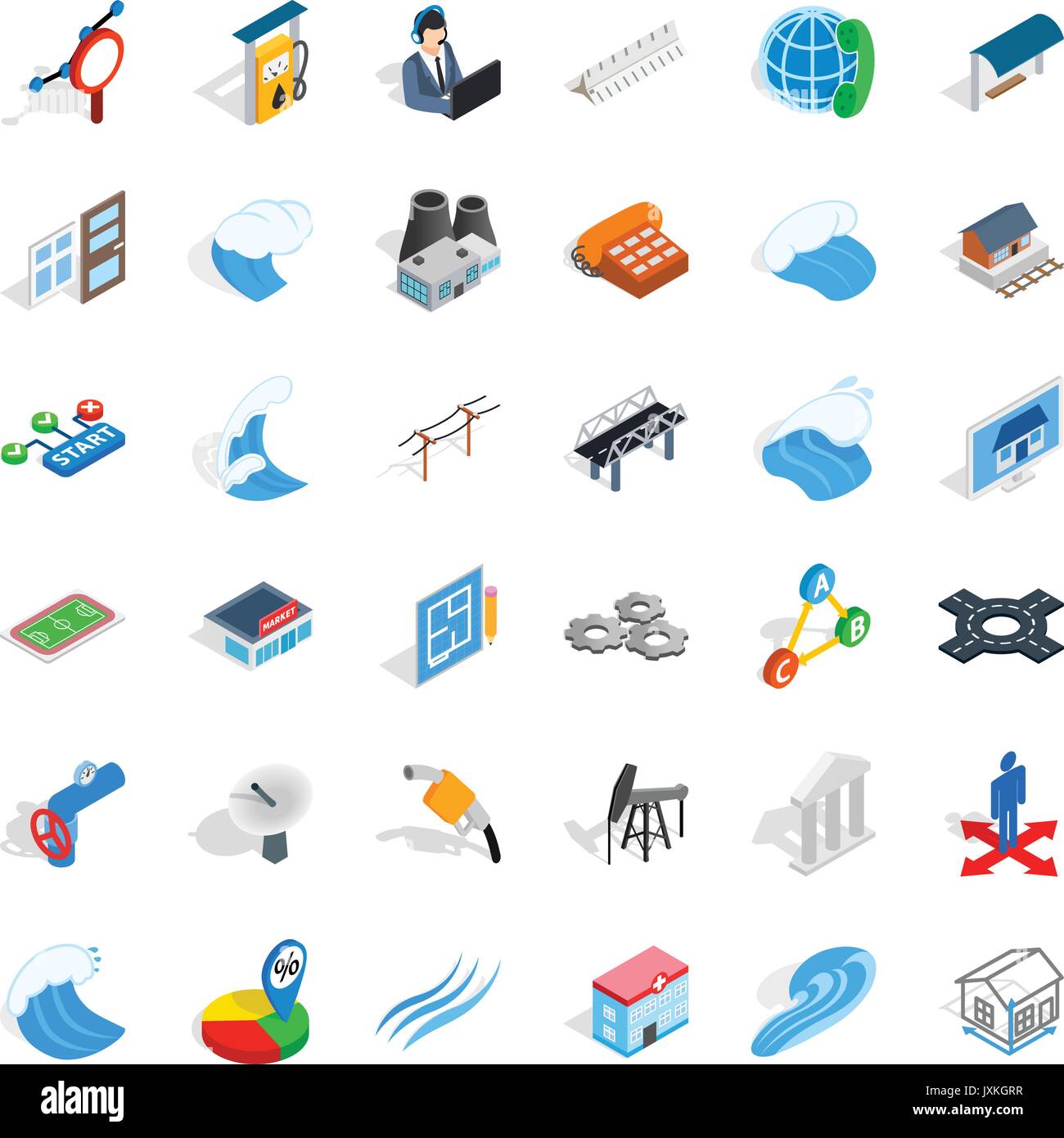 Electricity icons set, isometric style Stock Vector