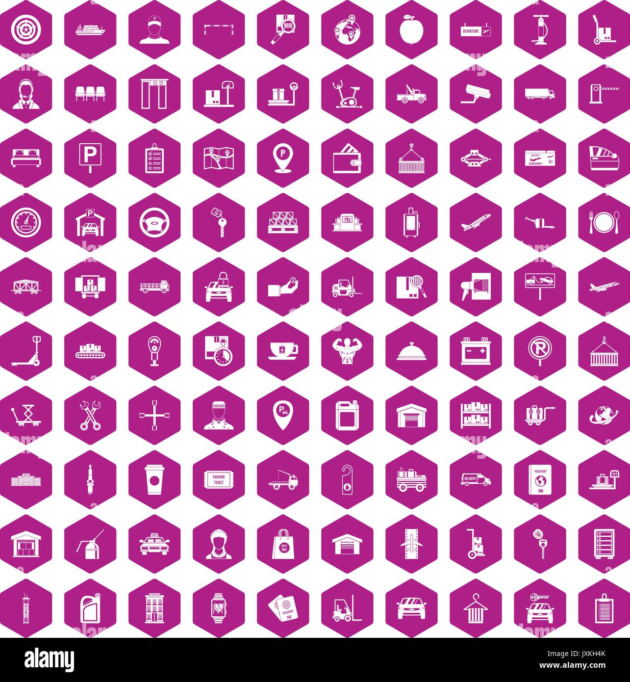 100 loader icons hexagon violet Stock Vector