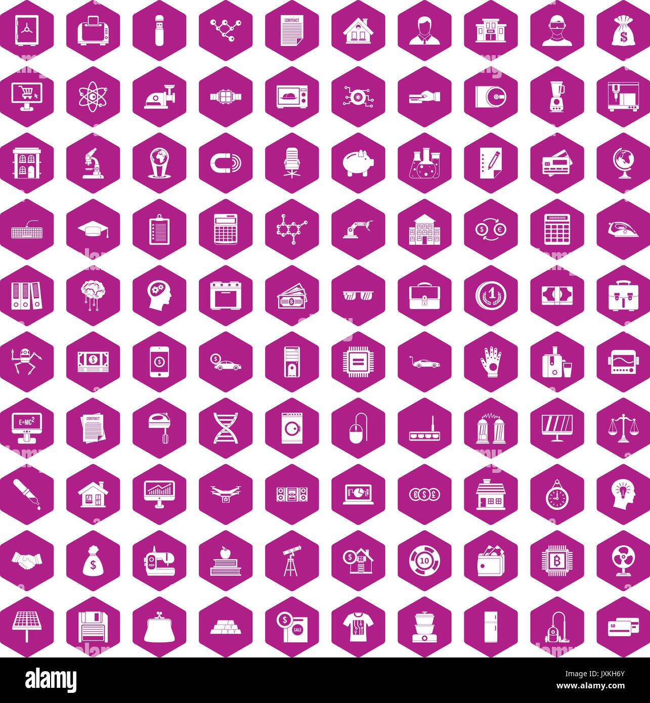 100 loans icons hexagon violet Stock Vector