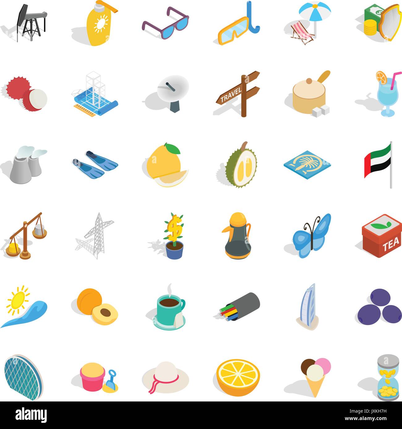 Emirates icons set, isometric style Stock Vector