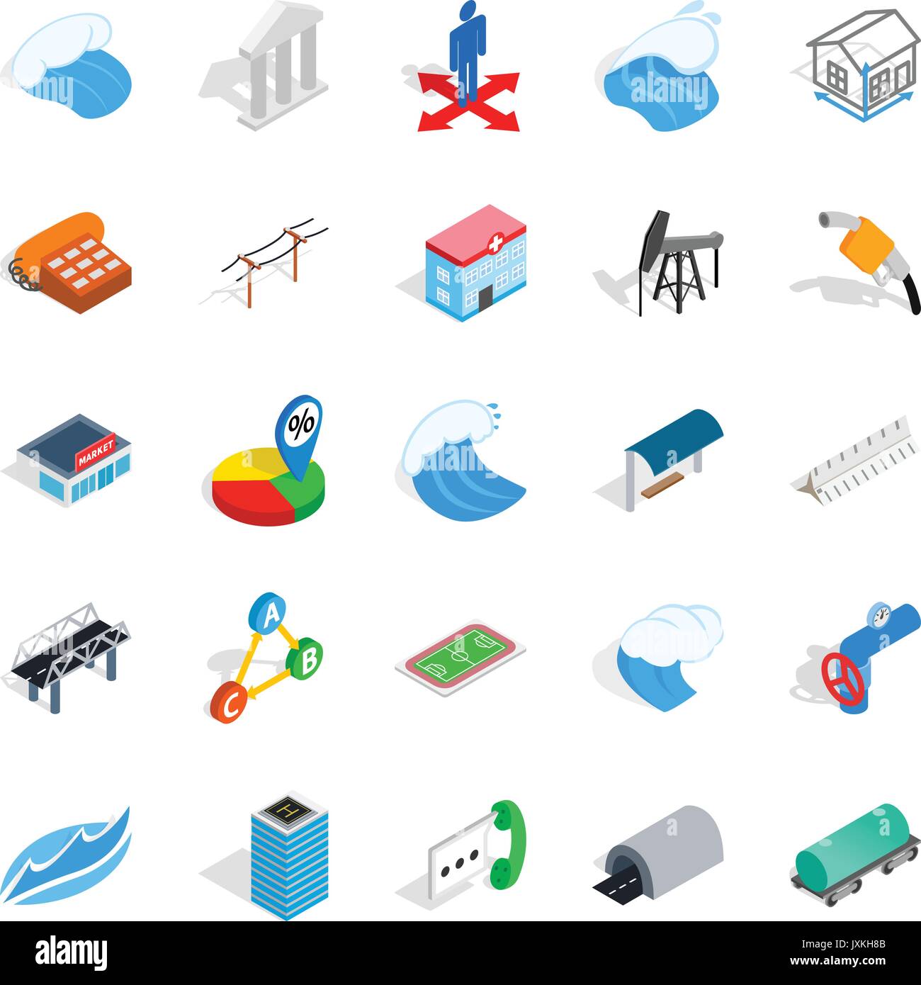 Street lighting icons set, isometric style Stock Vector