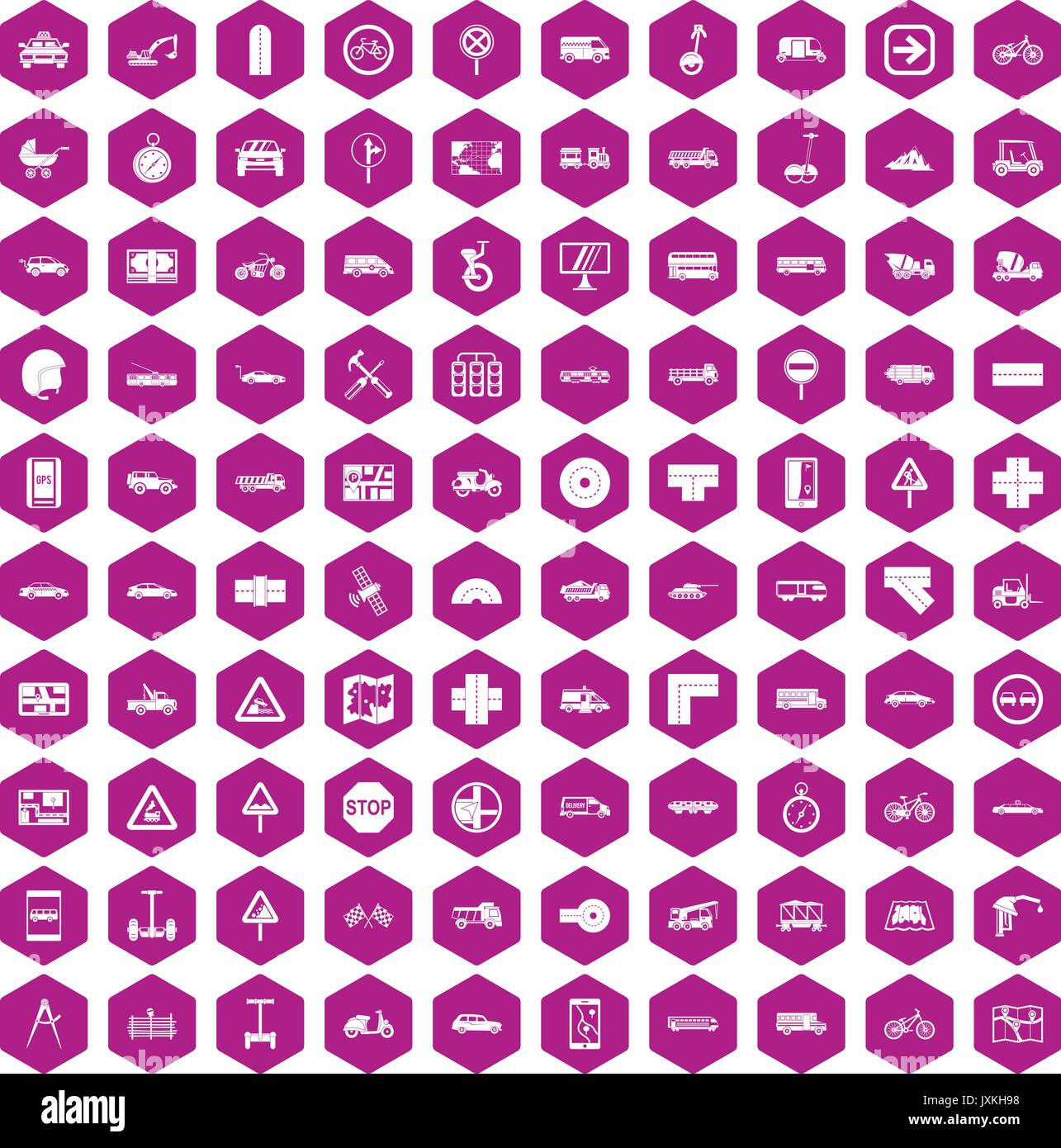 100 location icons hexagon violet Stock Vector