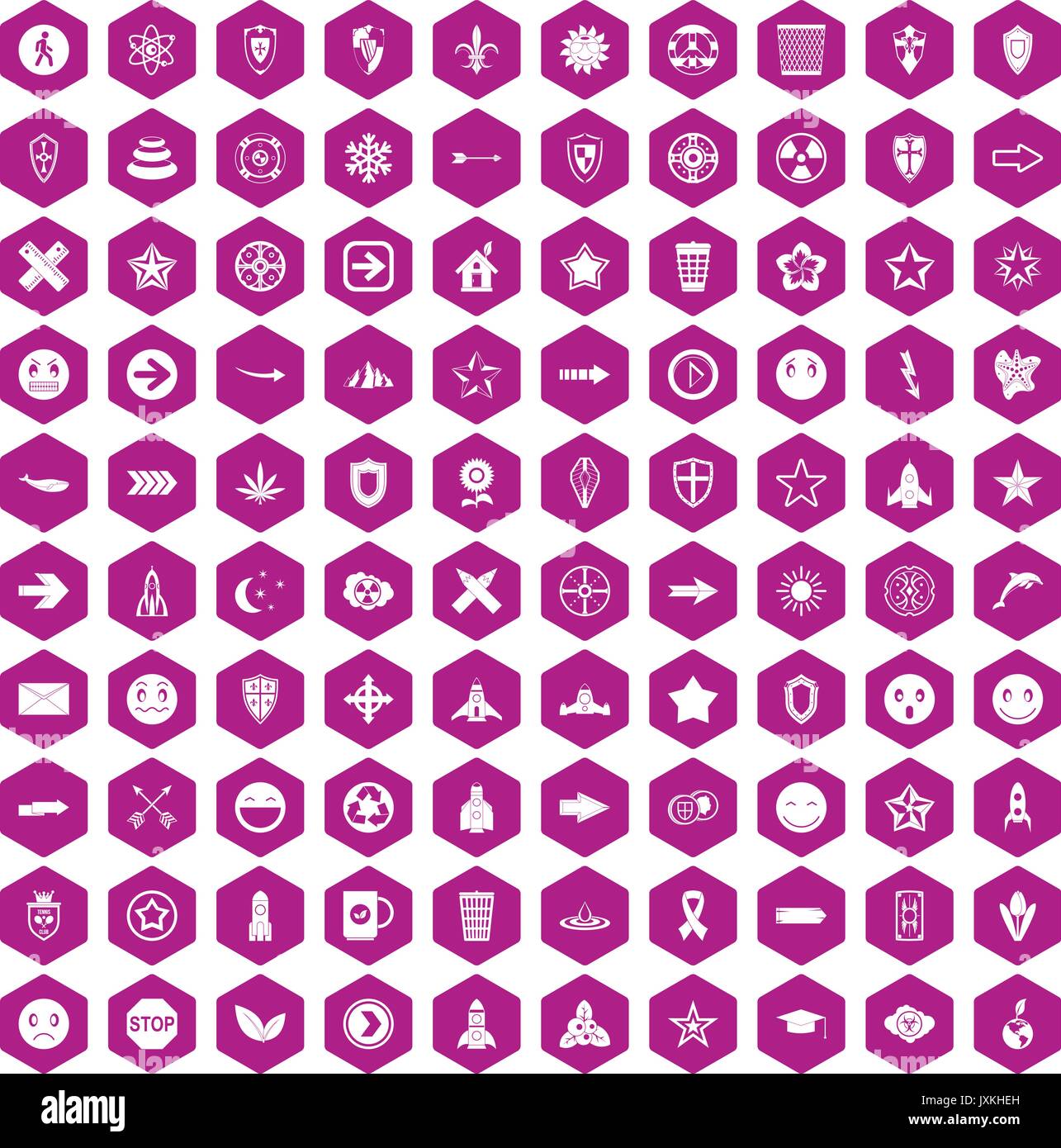 100 logotype icons hexagon violet Stock Vector