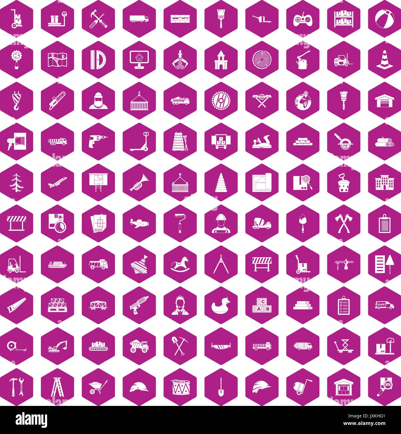 100 lorry icons hexagon violet Stock Vector