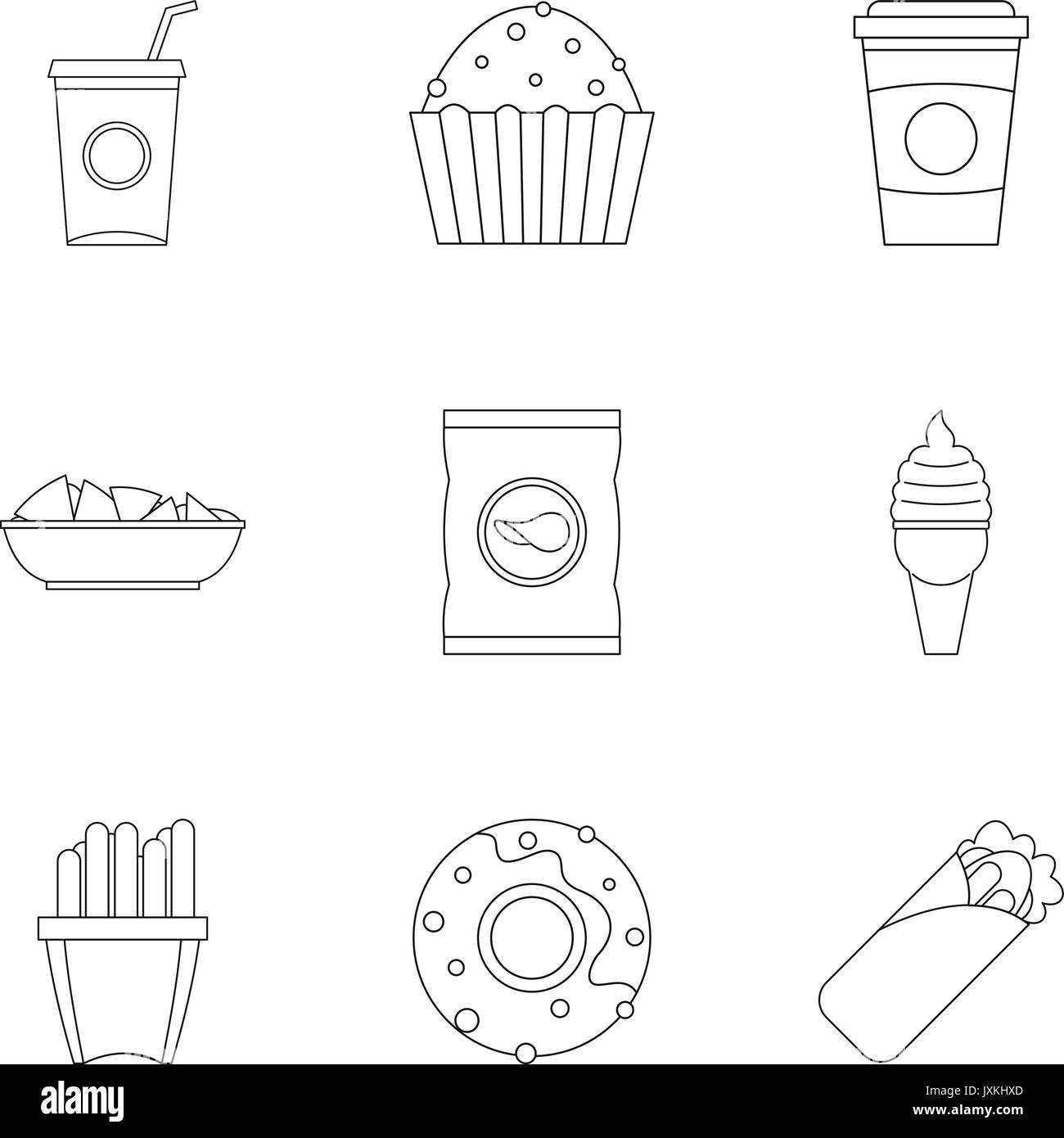 Street food icon set, outline style Stock Vector