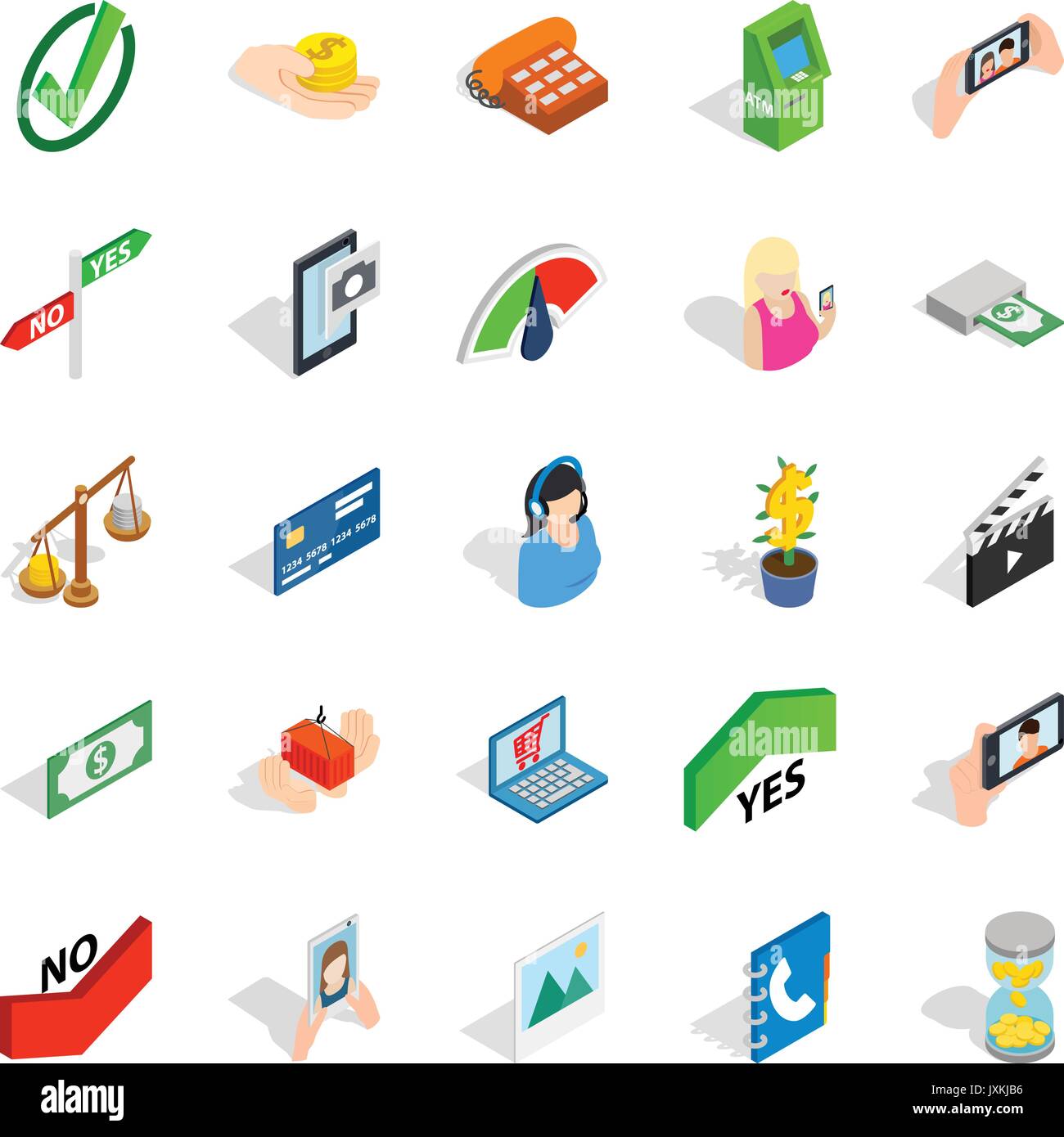 Operator icons set, isometric style Stock Vector