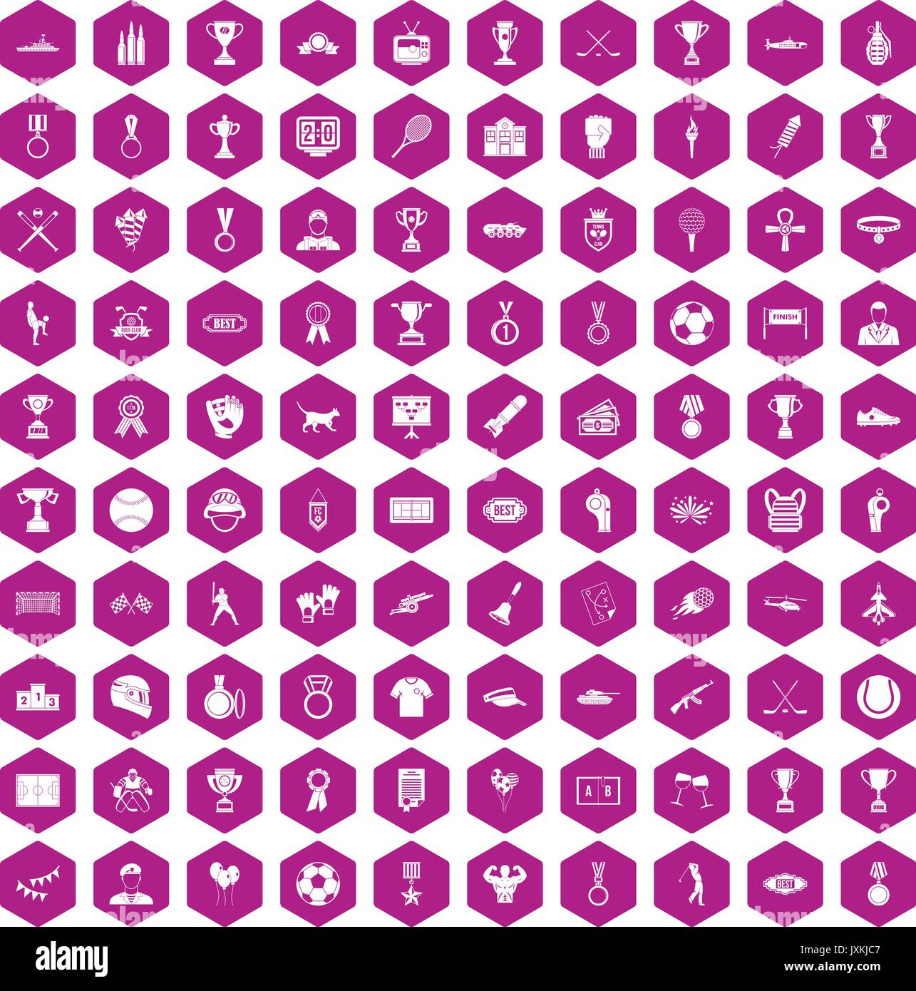 100 medal icons hexagon violet Stock Vector