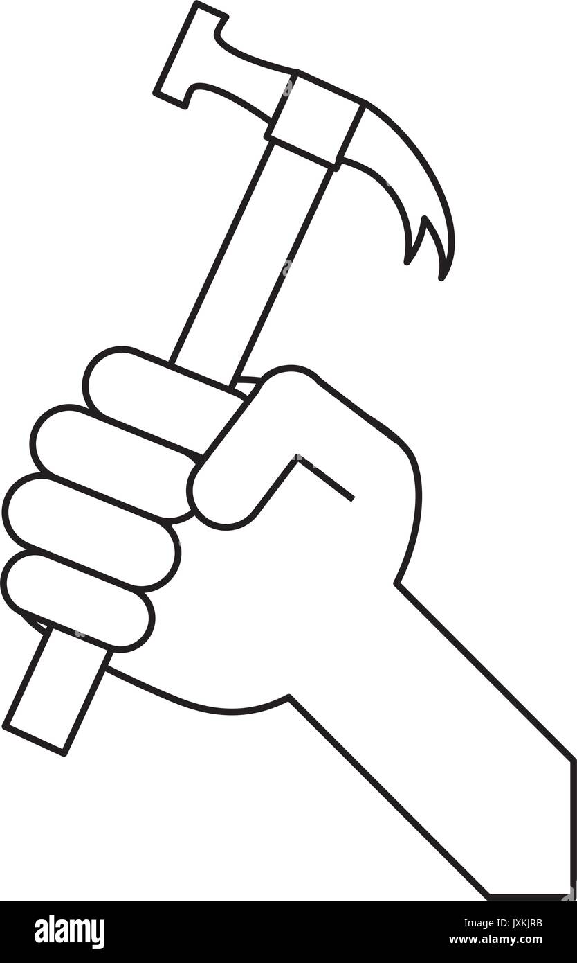 Hand holding construction hammer vector Black and White Stock Photos ...