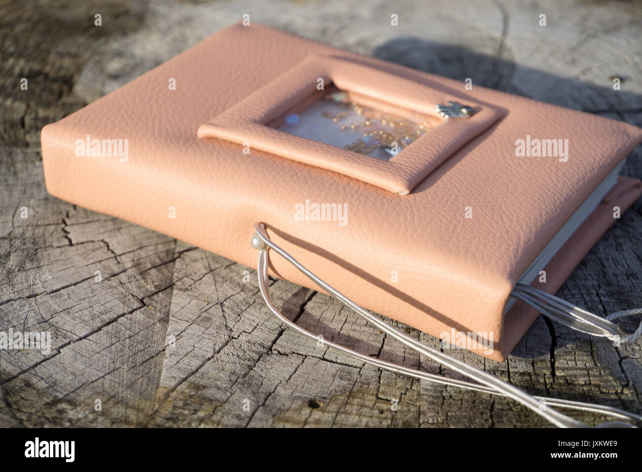 Handmade Pink Leather Notebook With Decoration Like Shaker With