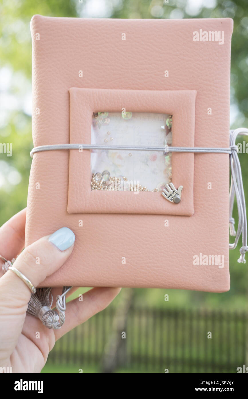Handmade Pink Leather Notebook With Decoration Like Shaker With