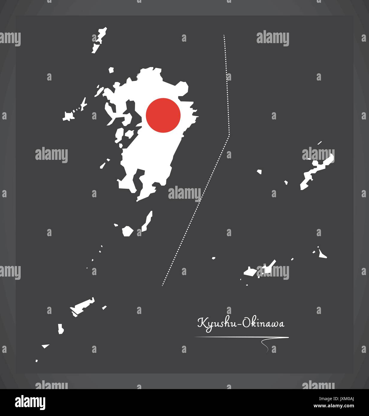 KyushuOkinawa map of Japan with Japanese national flag illustration
