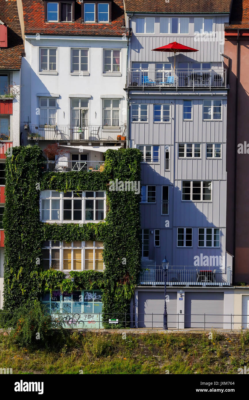 Colorful waterfront houses in Basel, Switzerland Stock Photo Alamy