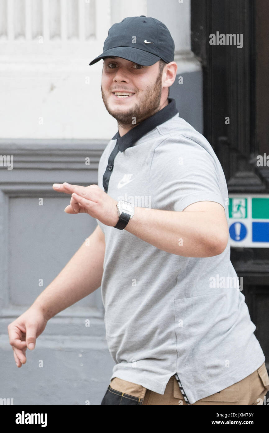 Max Kelly, 23, leaves Birmingham Magistrates Court where he has entered not guilty pleas to two counts of common assault, after allegedly shouting 'I've got acid' in the street, and squirting a liquid in one person's face. Stock Photo