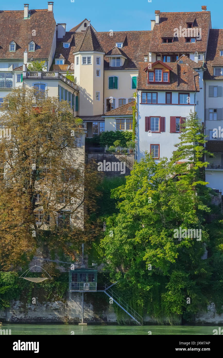 Historic houses along Rhine river in Basel, Basel-Stadt, Switzerland ...