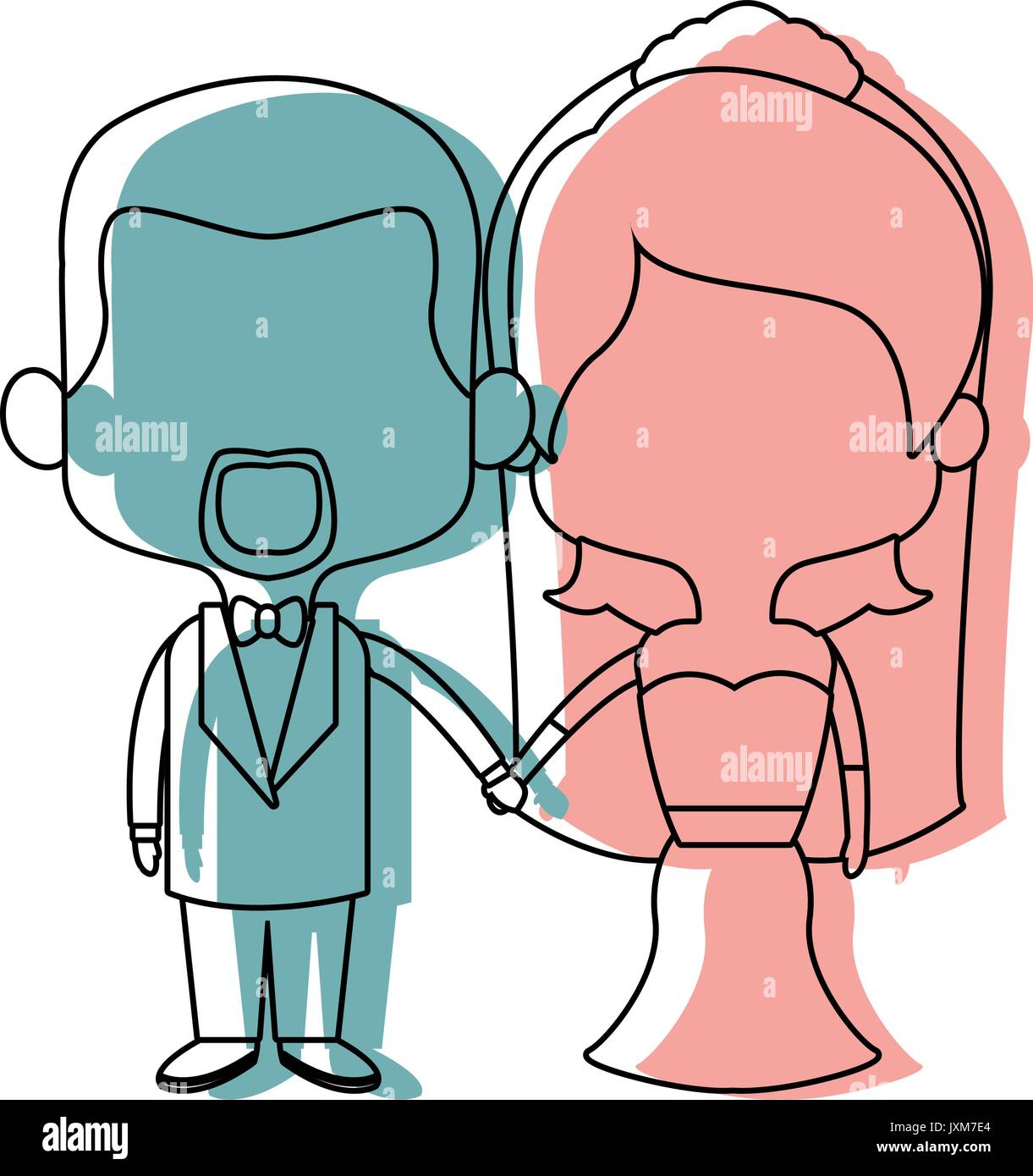 Cute Cartoon Wedding Couple Holding Hand Stock Vector Art