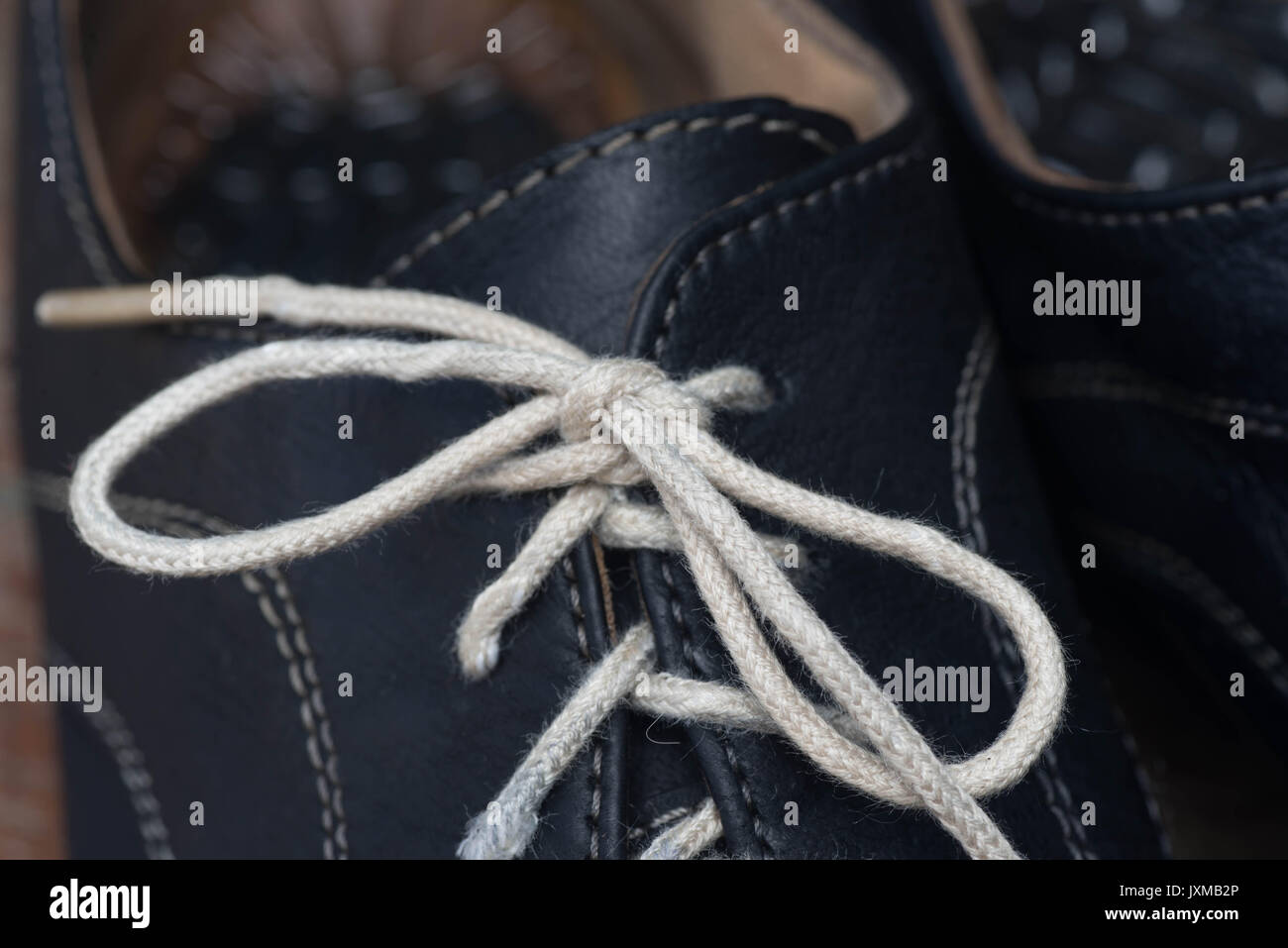 closeup to white shoelace bow Stock Photo
