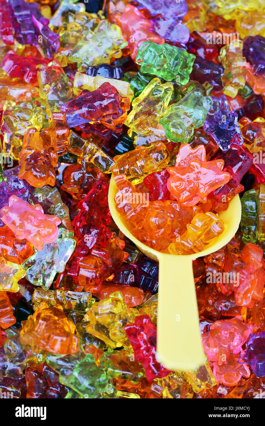 colorful sweet bears gummy closeup Stock Photo