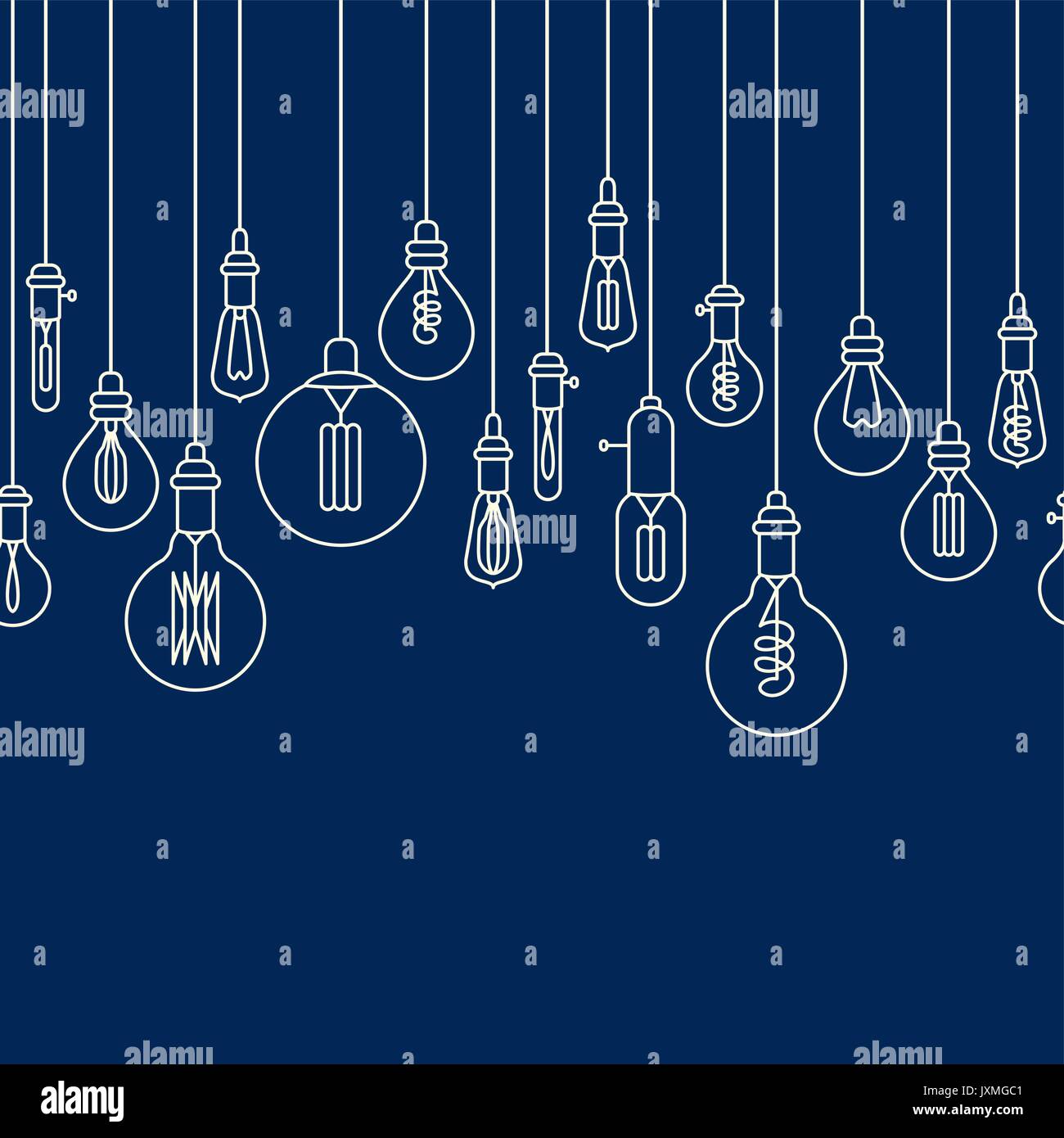 Seamless border made of retro stylized linear electric bulbs Stock ...