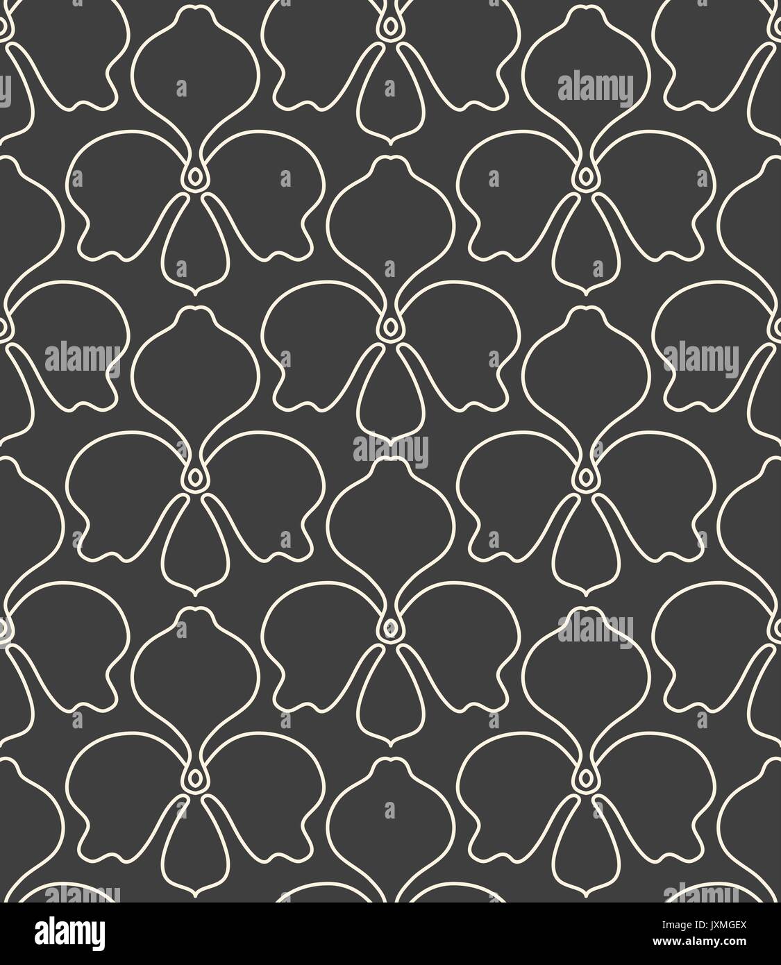 Seamless linear flower pattern on grey background Stock Vector