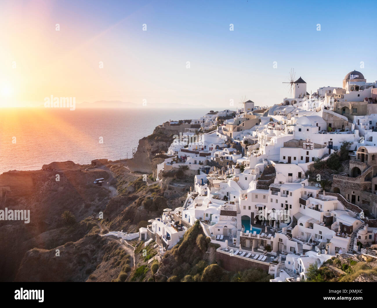 Traditional cliff house at sunset, Athens, Attiki, Greece, Europe Stock ...