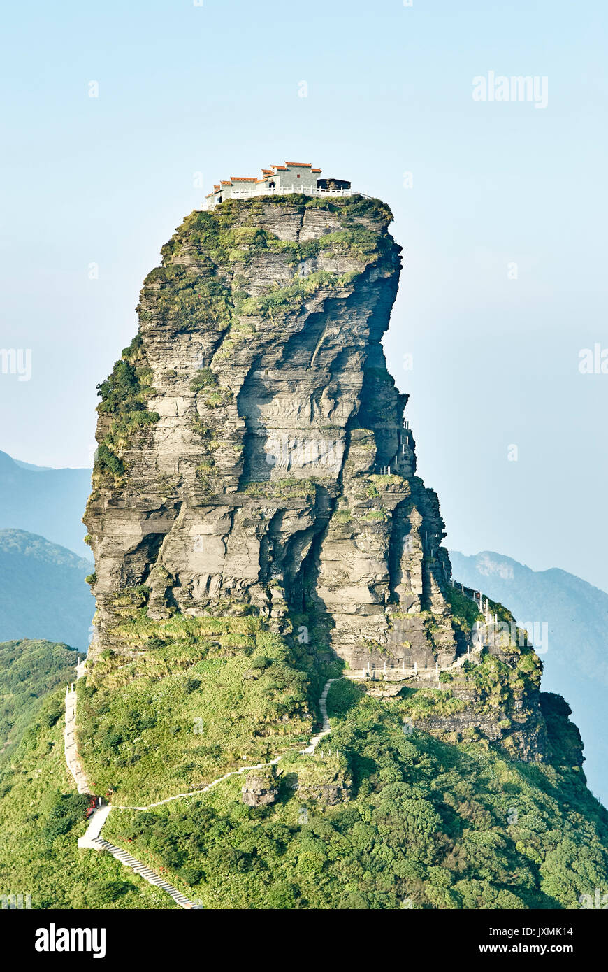 Elevated view of Mount Fanjing rock formation, Jiangkou, Guizhou, China ...