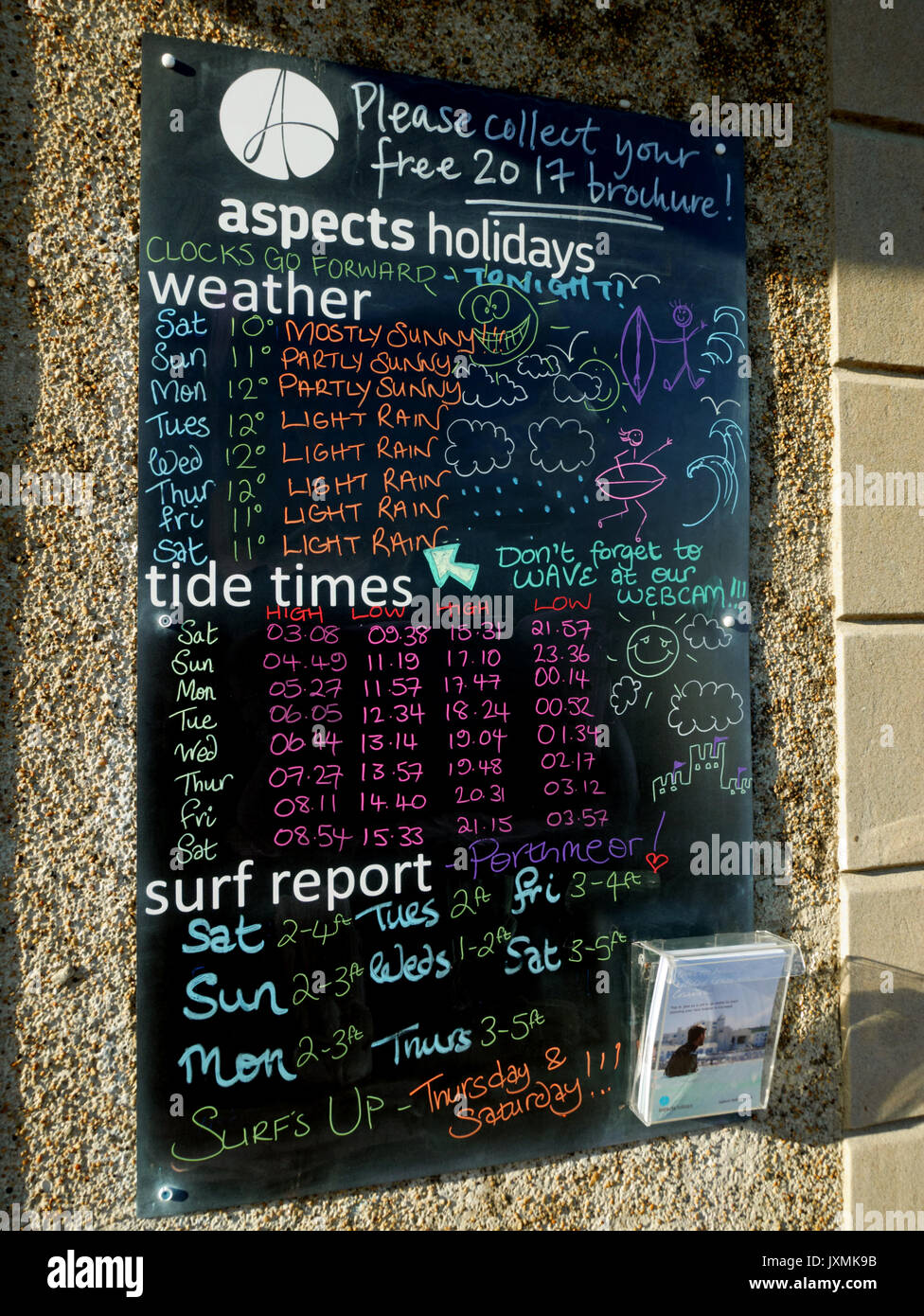 Weather and tide information board, St Ives, Cornwall. Stock Photo