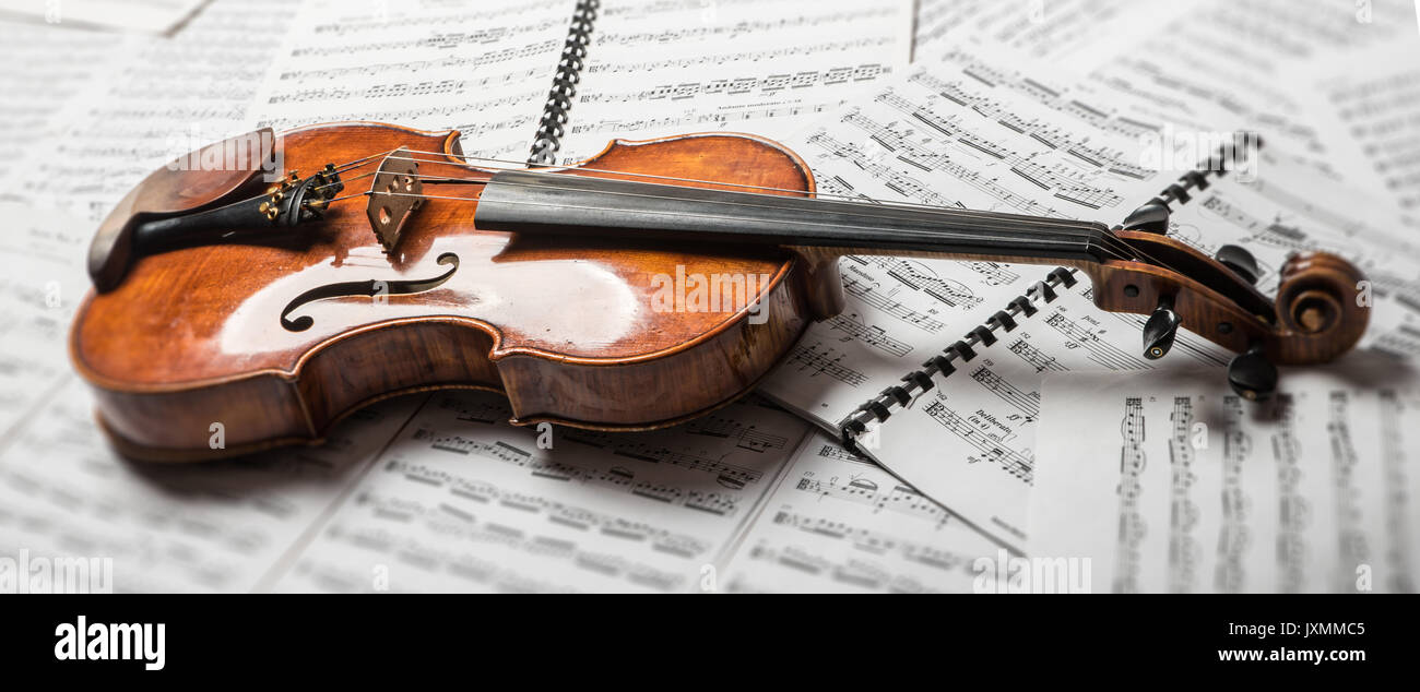 Viola on the sheets of music Stock Photo