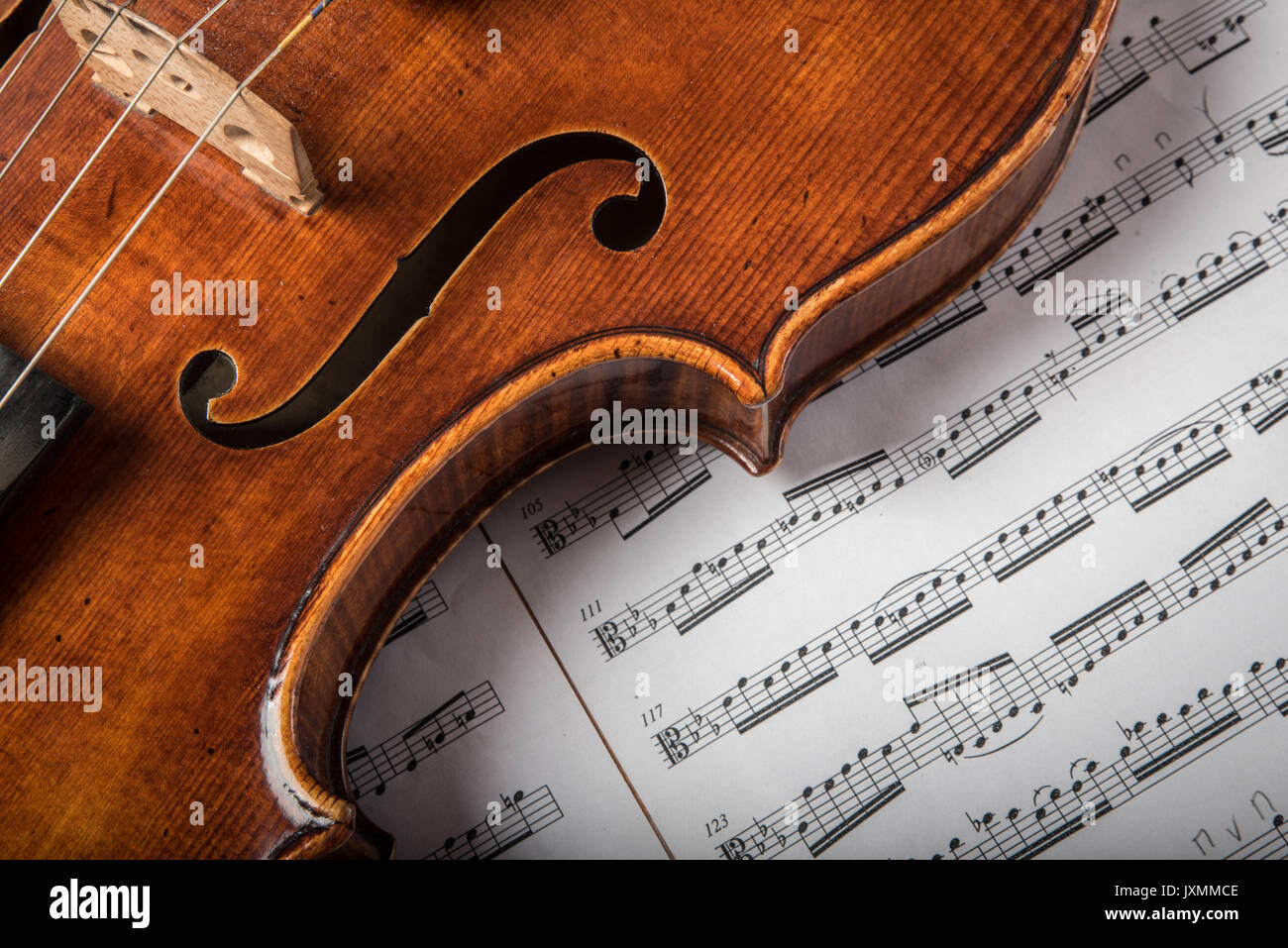 Viola on the sheets of music Stock Photo