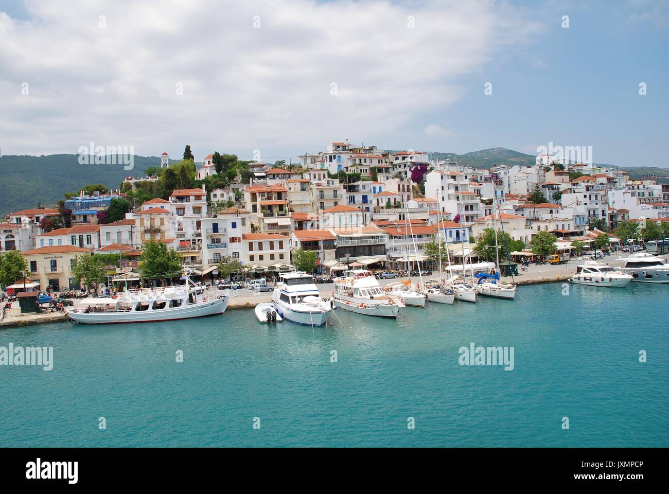 Looking towards Skiathos Town on the Greek island of Skiathos on June 14,  2013. The island was one of the locations for the 2008 film Mamma Mia Stock  Photo - Alamy