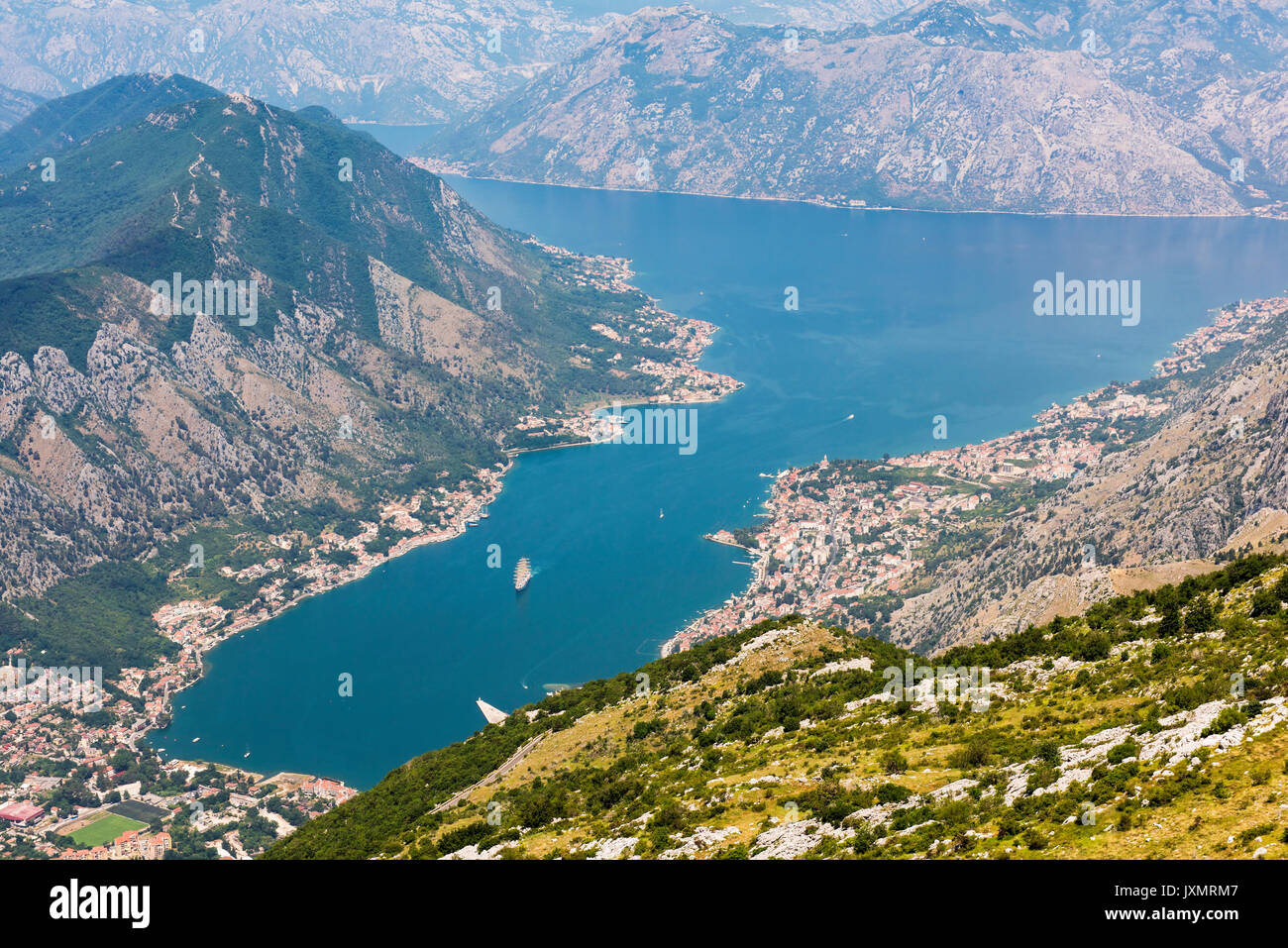 Kotor Bay southwestern Montenegro. The main town seen in the photo is Kotor which is one of the UNESCO’s World Heritage sites Stock Photo
