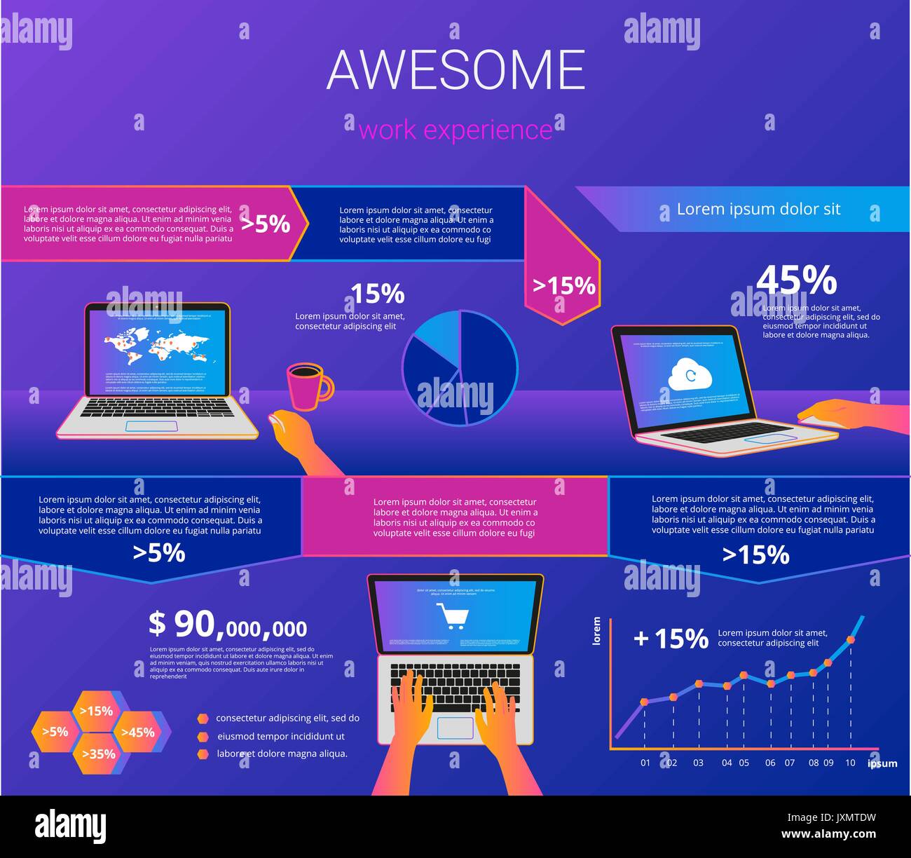 Infographic visualization of laptop usability Stock Vector