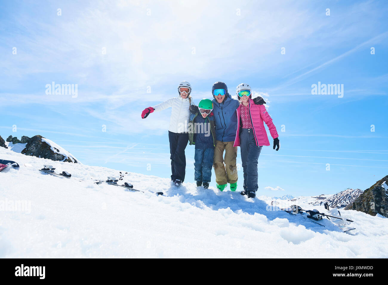 Family on skiing holiday, Hintertux, Tirol, Austria Stock Photo