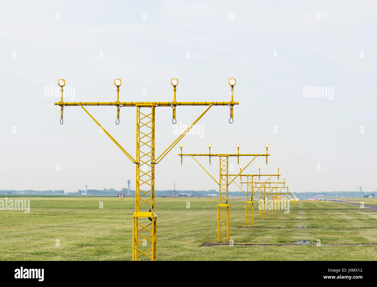 Runway landing lights, Schiphol, North Holland, Netherlands, Europe Stock Photo